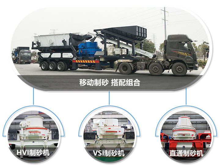 移動(dòng)破碎站可搭配的制砂機(jī)，HVI制砂機(jī)，VSI制砂機(jī)，直通沖擊式制砂機(jī)