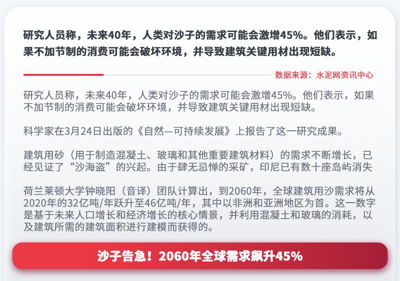 沙子告急！2060年全球需求飆升45%